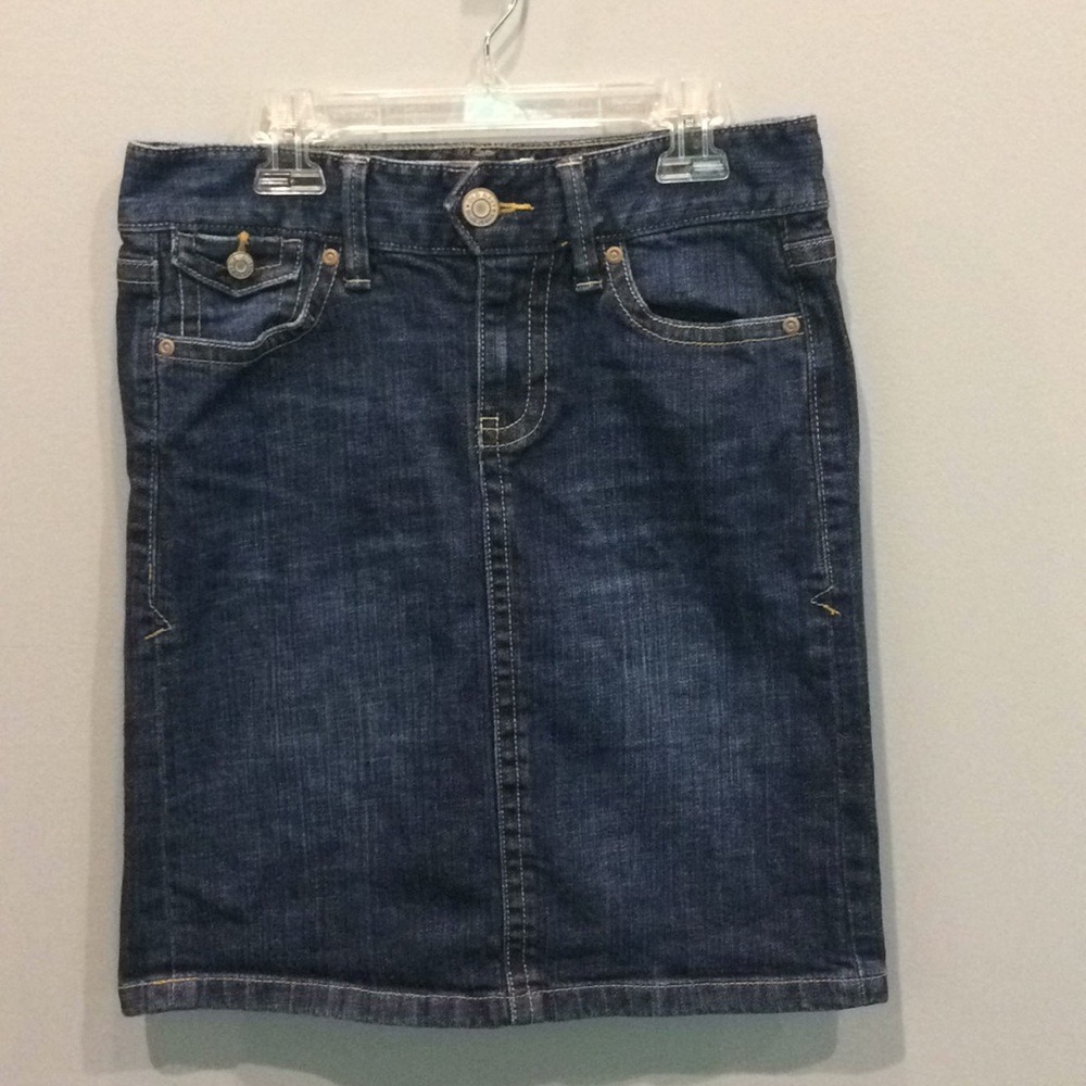Old Navy Low Waist Denim Skirt Size 1 Dark Wash Stretch Straight Jean Skirt - Picture 2 of 9